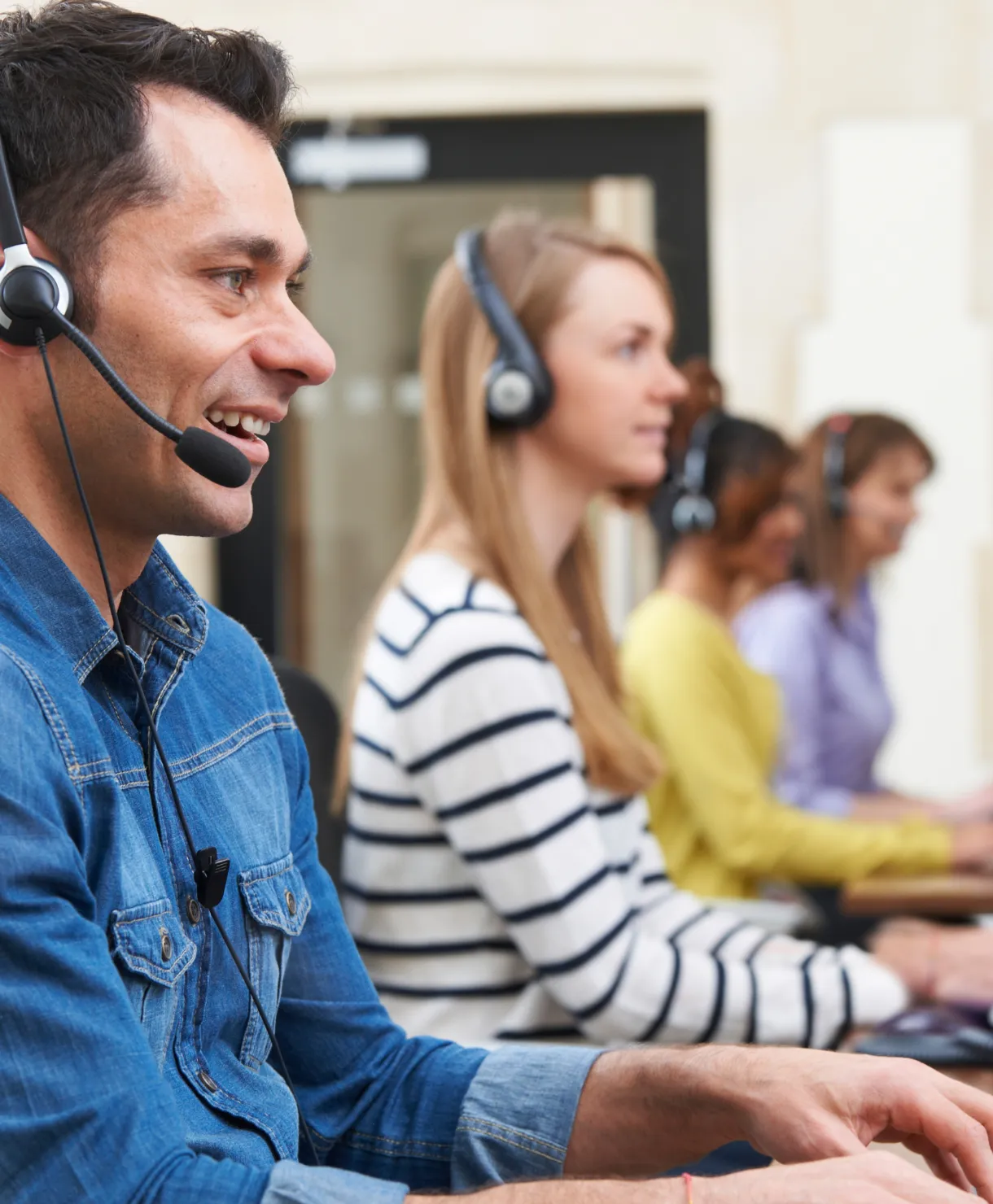 Workers in a call center