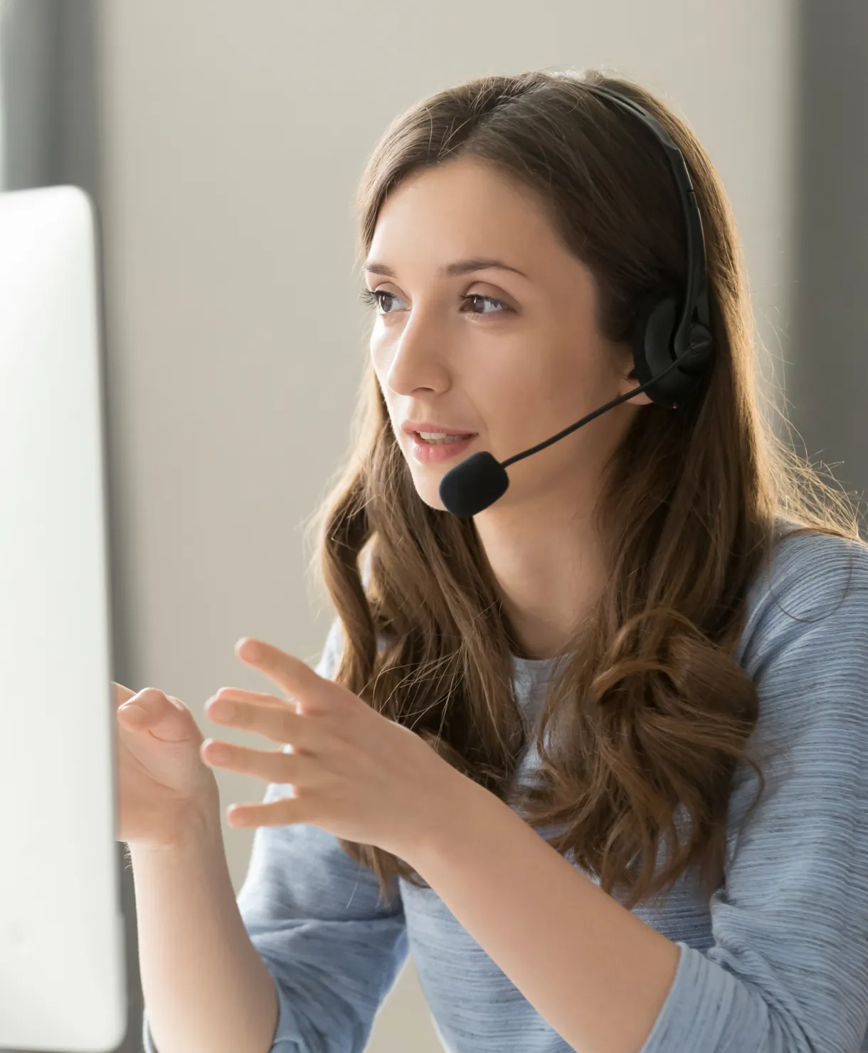 Woman talking with a headset