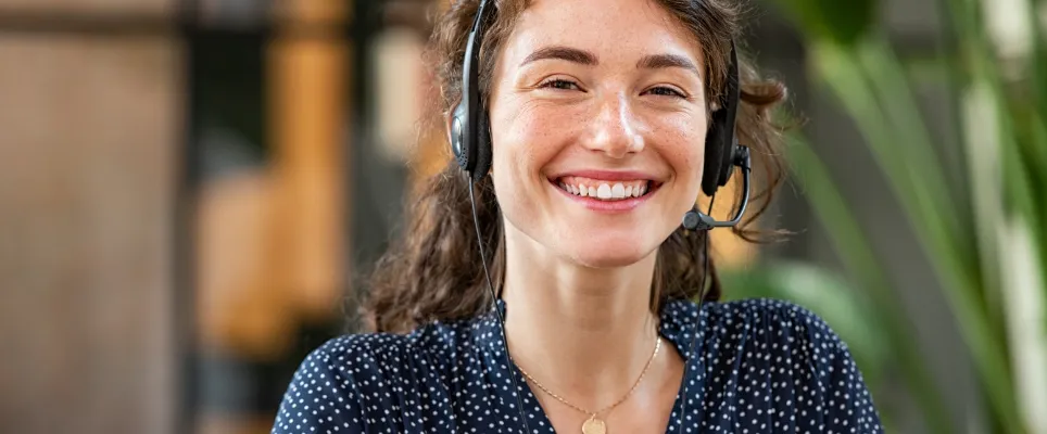 Woman working with a headset